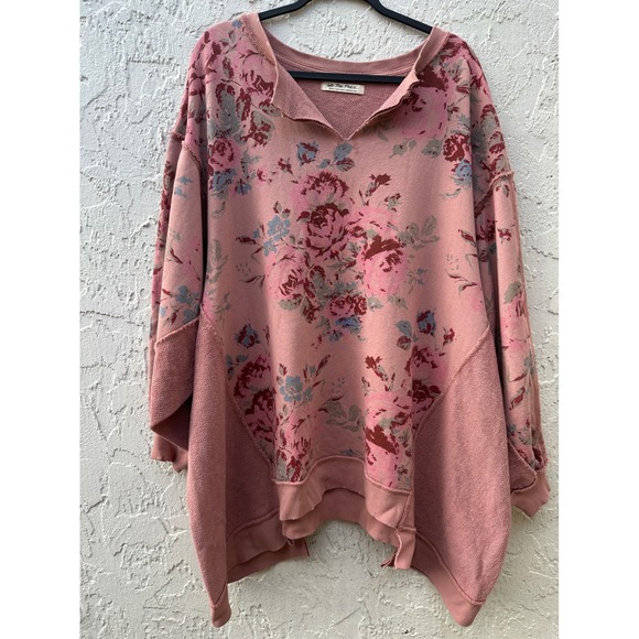 Free People Tops - We The Free People Dusty Rose Pink Floral Oversize Sweatshirt Small Boho Cottage